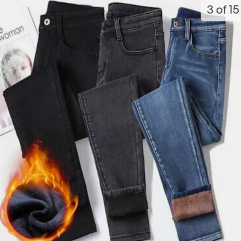 1 Lined Hi-Waist Jegging Jean Winter/Fall/Warm Fleece Lined Pants L-XL - Picture 2 of 8